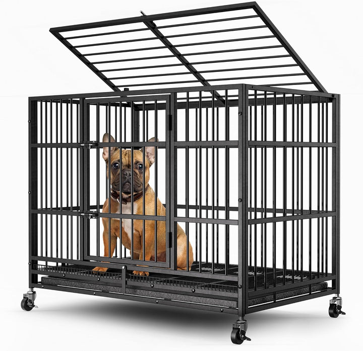 48"/38" Dog Crates for Large Dogs, Upgraded 4 Lockable Wheels, Removable Door, Dog Kennel Indoor, Max Load 300Lbs, Easy to Clean, Removable Tray, XL Dog Cage for Large and Medium Dogs