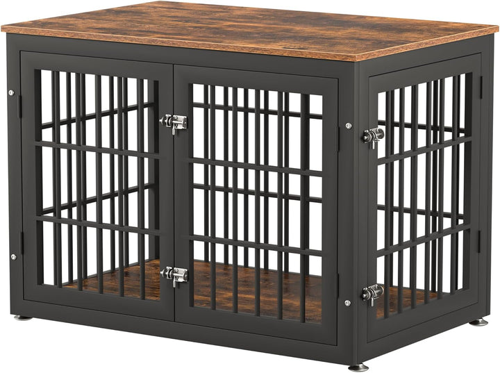 48 Inch Rustic Heavy Duty Dog Crate Furniture for Extra Large Dogs, Decorative Pet House End Table, Wooden Cage Kennel Furniture Indoor, Black and Brown