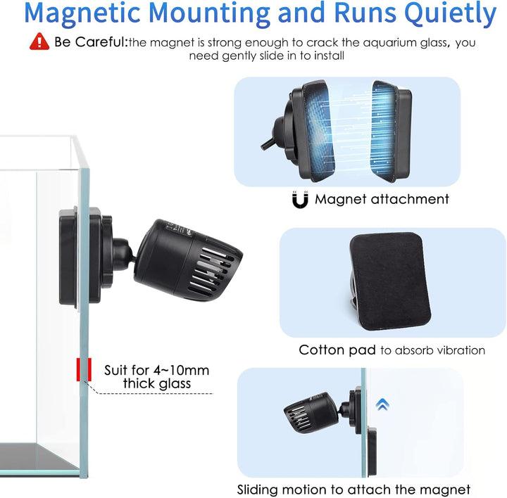 Mini Wave Maker for 15-40 Gallon Aquarium with Magnetic Mount Quiet Powerhead for Saltwater and Freshwater Fish Tank 530 GPH