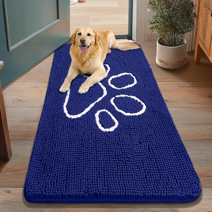 Dog Door Mat for Muddy Paws, Absorbent Dirt Trapper Non Slip Quick Dry Washable Chenille Mat for Mud Dogs, Entry Rug for Indoor and Outdoor (30X20 Inches, Grey)