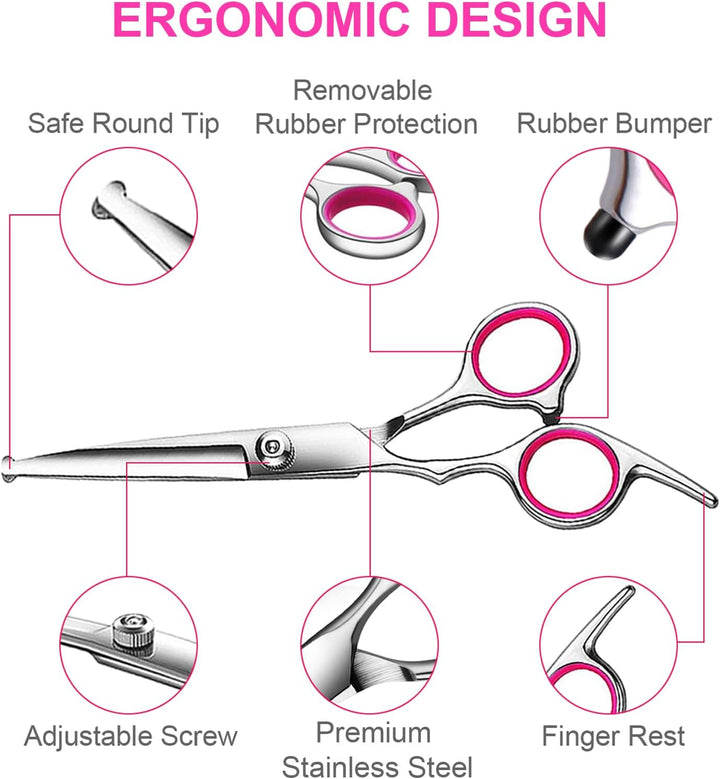 5 In1 Dog Grooming Scissors Kit, Professional Dog Scissors for Grooming with Safety round Tips, Titanium Coated Grooming Shears for Dogs Cat Pet at Home