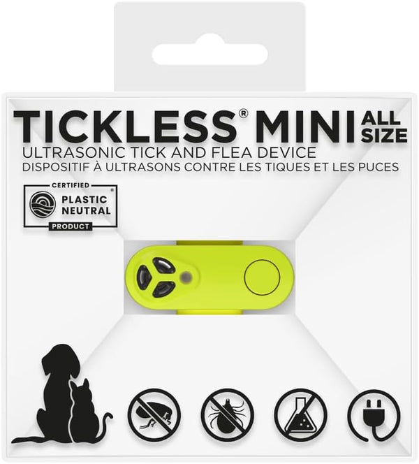 Mini Ultrasonic Tick and Flea Device Neon Yellow | Fragrance-Free Rechargeable Protection for Cats and Dogs | Nightlight Function | on Collar and Harness | Safety in Nature and Cities