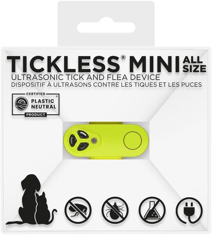 Mini Ultrasonic Tick and Flea Device Neon Yellow | Fragrance-Free Rechargeable Protection for Cats and Dogs | Nightlight Function | on Collar and Harness | Safety in Nature and Cities