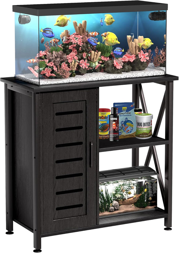 20-29 Gallon Fish Tank Stand, Aquarium Stand with Cabinet Accessories Storage, Heavy Duty Metal Frame, 31.49" L*15.74" W Tabletop, 330LBS Capacity, Black PG07YGB