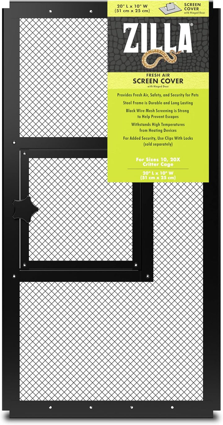 Pet Reptile Terrarium Fresh Air Screen Cover with Hinged Door 20" X 10"