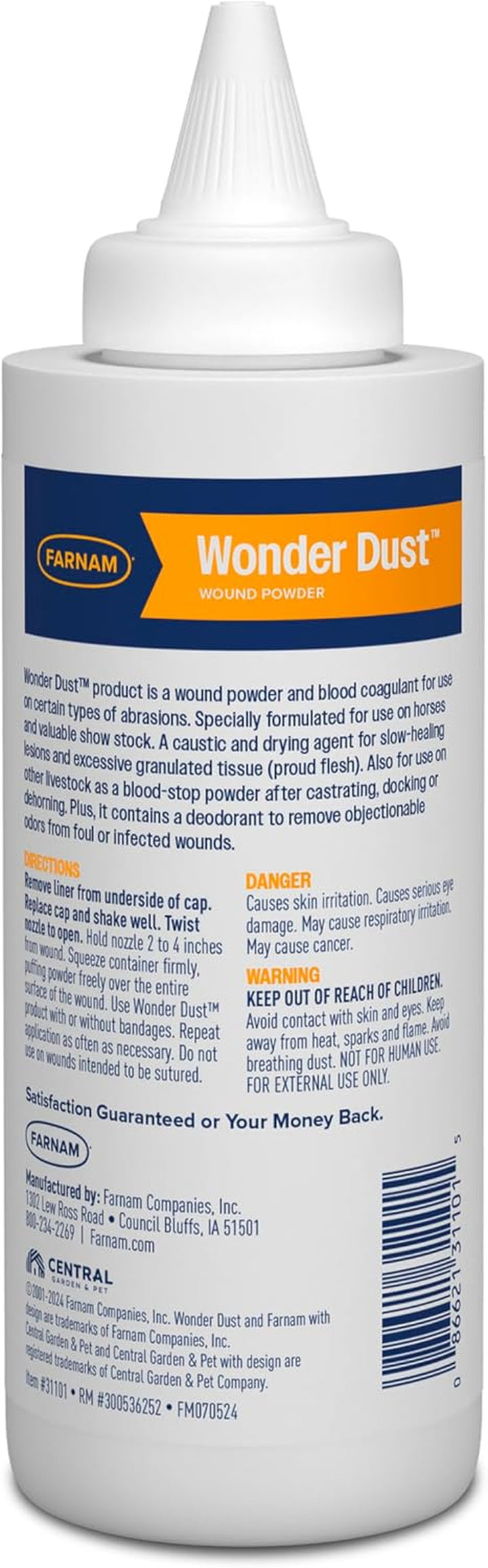 Wonder Dust Wound Powder, Blood Coagulant for Horses and Show Stock, for Use on Proud Flesh, Granulated Tissue, 4 Ounces