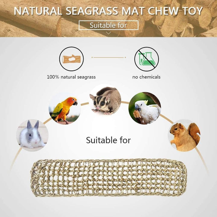 Bird Seagrass Mat 30" × 7" Parrot Natural Grass Woven Net Hammock Parakeet Climbing Rope Ladder Mat Chew Toys Cage Accessories for Pigeon Macaw Cockatiel Conure Budgie Cockatoo Rat Bearded Dragon
