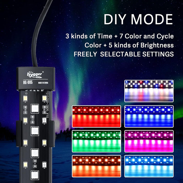 24/7 Mode Submersible Aquarium LED Light, Full Spectrum Hidden Fish Tank Light with 3 Rows Beads 7 Colors Auto on off Sunrise-Daylight-Moonlight, Adjustable Timer Brightness 6W