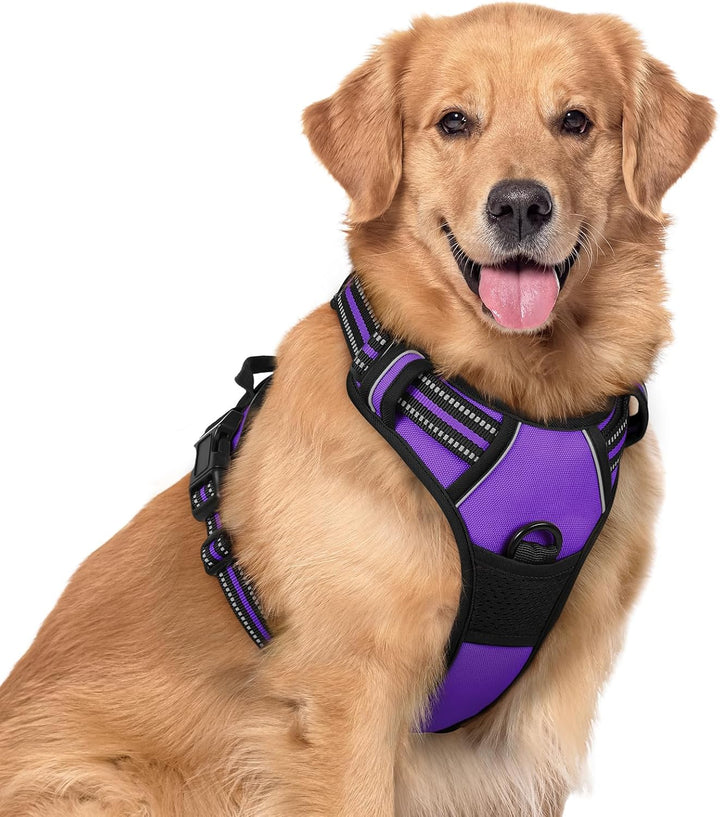 Dog Harness No Pull with 2 Leash Clips, Adjustable Soft Padded, Reflective Oxford No Choke Pet Vest with Easy Control Handle for Large Dogs, Black, L