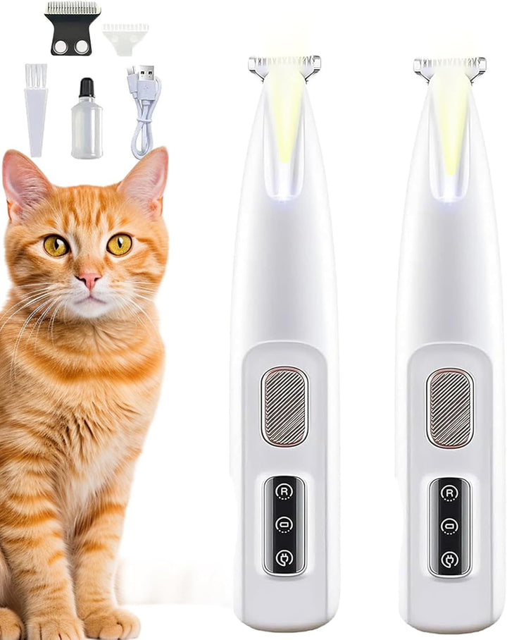 Belvedere Cat Trimmer, 2025 New Belvedir Cat Paw Grooming Trimmer Quiet, Waterproof Rechargeable Cats Shaver for Matted Fur Quiet with LED Light, 2 Wide Blades (1 Set)