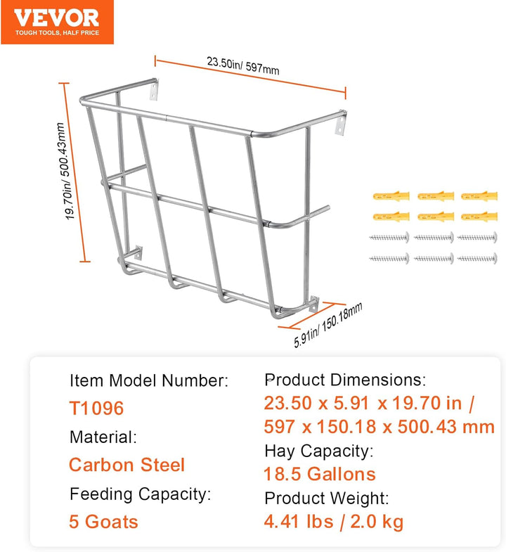 Livestock Feeder, 18.5 Gallons Large Capacity, Heavy-Duty Steel Goat Hay Rack, 24.4" Long Wall Mounted Horse Hay Holder, Multiple Sided Feeding Rack for Sheep Farm Livestock Indoor Outdoor