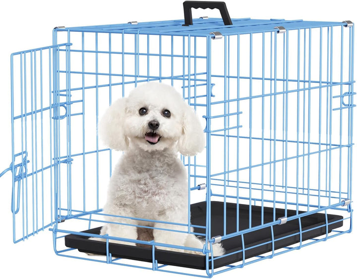 Dog Crate for Small Dogs 24 Inch Folding Metal Wirepet Cage Double Door W/Divider Panel Indoor Outdoor Kennel Leak-Proof Plastic Tray,Black