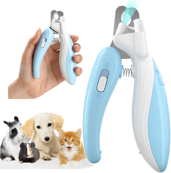 Cat Dog Pet Nail Clippers with Light, Llluminates Cat Dog Nails or Bloodline, Safety Pet Nail Clipper for Dogs, Cats, Rabbits, Sharp, No Nail Splitting(Blue)