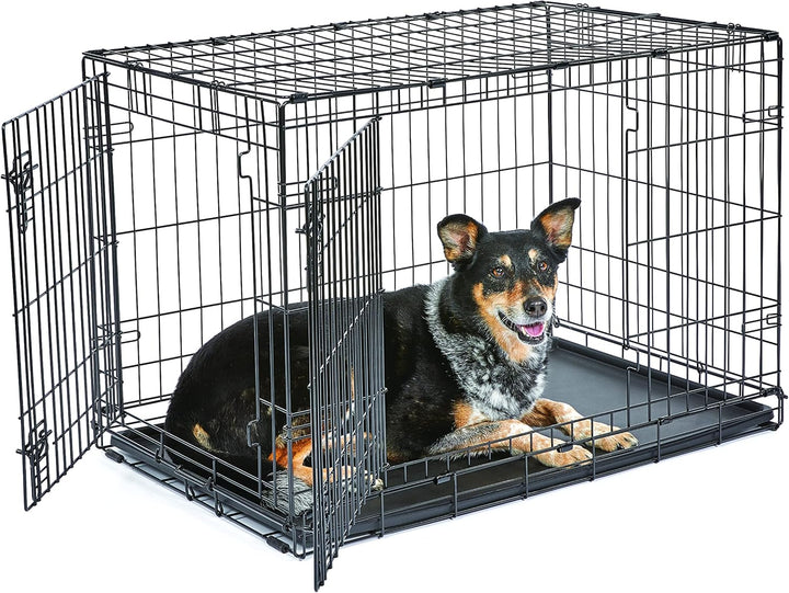 Double Door Folding Metal 30-Inch Dog Crate, Enhanced Security, Includes Leak-Proof Pan & Divider Panel, for Medium-Sized Breeds
