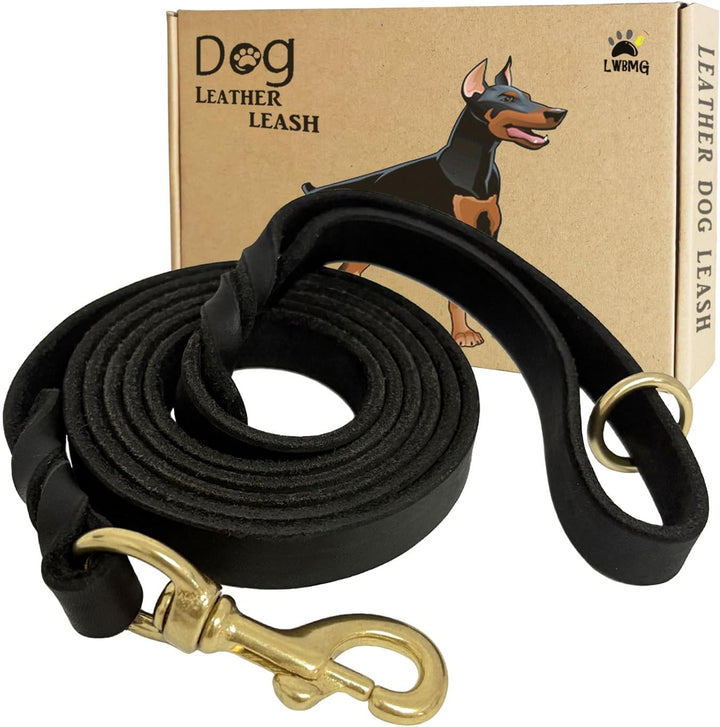 Leather Dog Leash 6Ft X 3/4 Inch, Heavy Duty Genuine Leather Braided Dog Training Leash, Soft and Strong Pet Lead for Large, Medium, Small Dogs