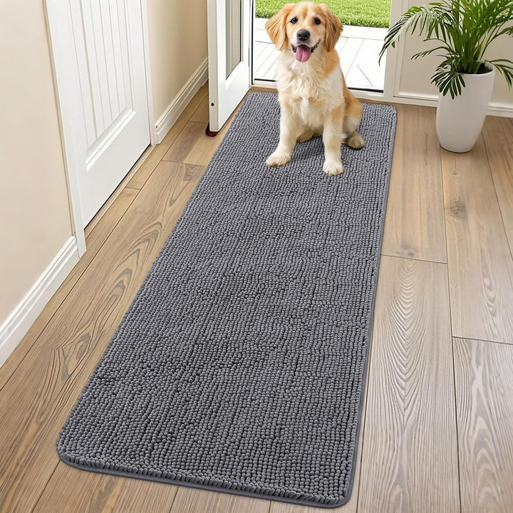Dog Door Mat for Muddy Paws 30X20, Absorbs Moisture and Dirt Doormat, Non-Slip Washable Quick Dry Chenille Front Door Mat Indoor Entrance, Entryway Carpet for inside Floor, Grey