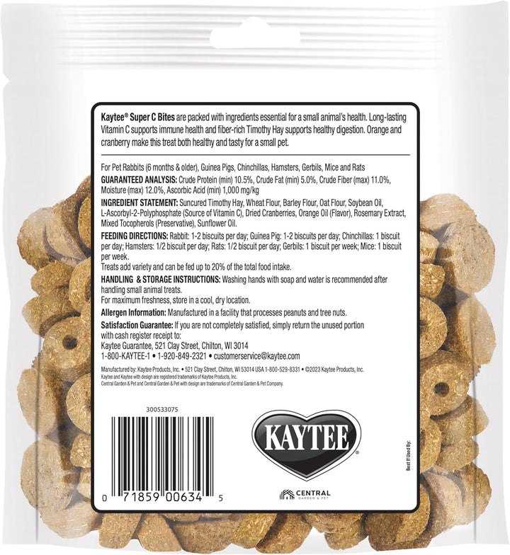 Super C Bites Treat for Pet Guinea Pigs, Adult Rabbits, Chinchillas, and Other Small Animals, Cranberry and Orange, 4 Oz