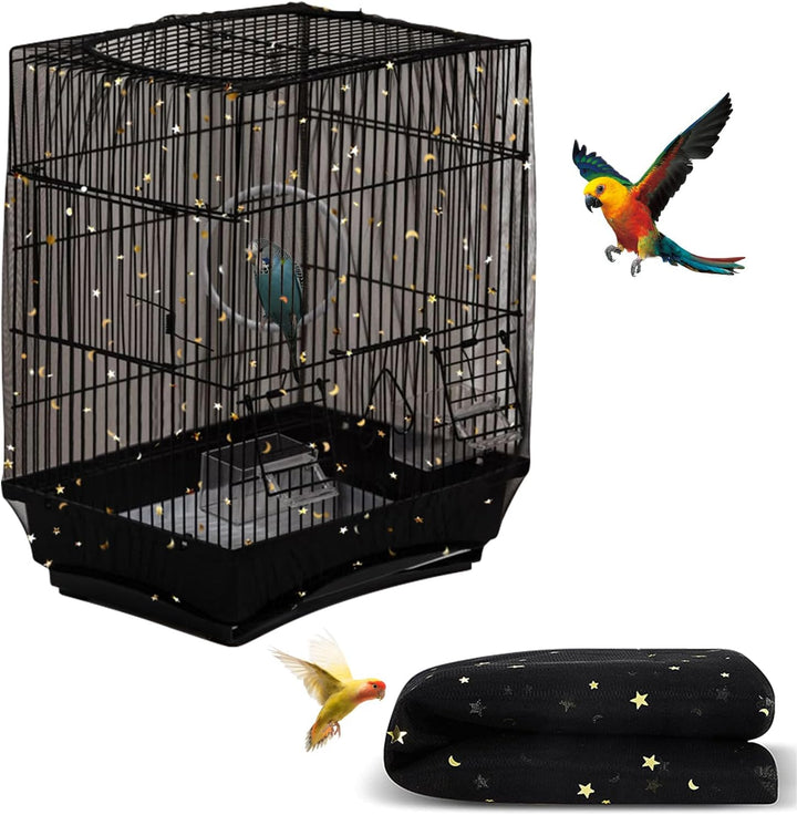 Bird Cage Seed Catcher, Seed Catcher Guard Net Cover, Parrot Nylon Mesh Net Cover, Universal Soft Airy Cage Net Stretchy Skirt for round Square Cages (Star-White, 15.7" X87")