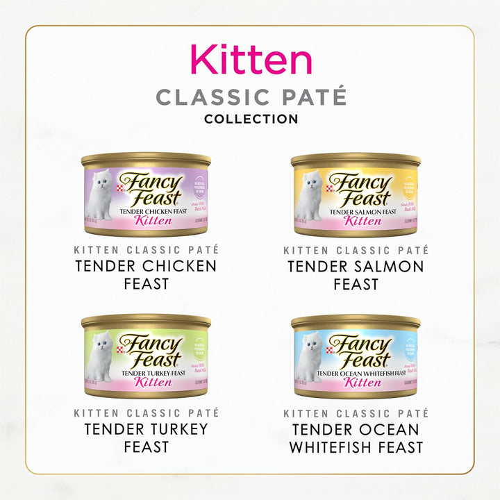 Purina  Tender Ocean Whitefish, Turkey, Chicken and Salmon Feasts Wet Kitten Food Variety Pack - (Pack of 24) 3 Oz. Boxes
