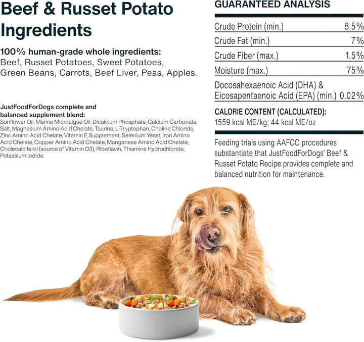 Frozen Fresh Dog Food, Complete Meal or Topper, Beef & Russet Potato Human Grade Recipe, 18 Oz (Pack of 7)