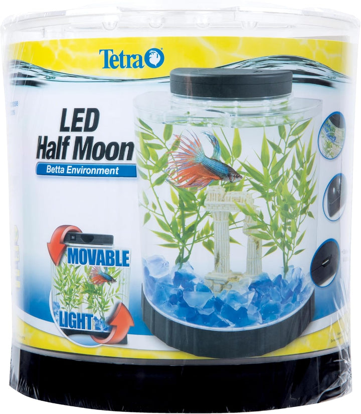 1 Gallon Half Moon Small Fish Tank W/ Movable LED Light, for Betta & Gold Fish, Aquarium