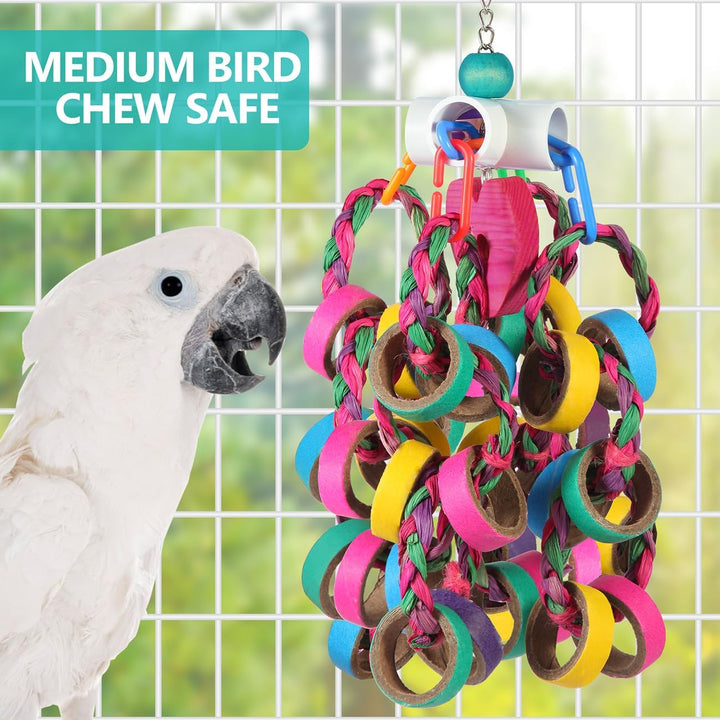 Bird Toys Conure Toys,Bird Parrot Foraging Shredder 24 Pcs Colorful Bagel Chewy Rings for Small Parrots Parakeets Conures Cockatiels Love Bird Cage Accessies (W)