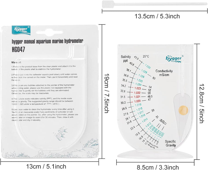 Salinity Tester, Transparent Acrylic Aquarium Hydrometer Sea Specific Gravity Test Salinity Meter for Fish Tank Pond Water Saltwater Freshwater, Accurate Automatic Hydrometer