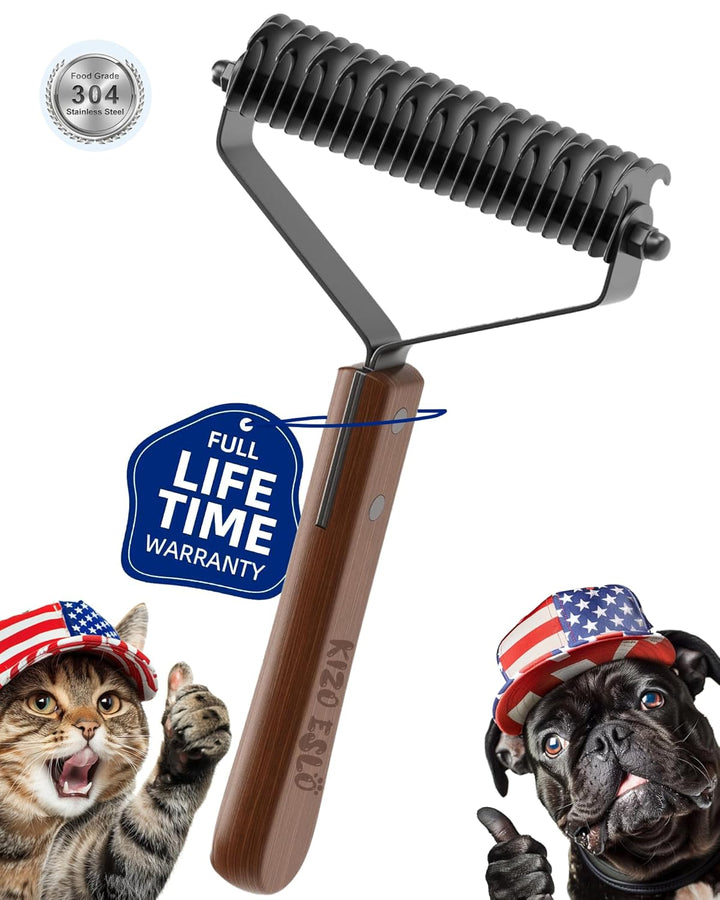 Extra Large 2-Sided Undercoat Rake for Dogs & Cats, Dog Brush for Shedding Remove Mats, Dematting Comb, Safe&Gentle Grooming Brush for German Shepherds Medium to Long-Haired Pets,Premium Wooden Handle