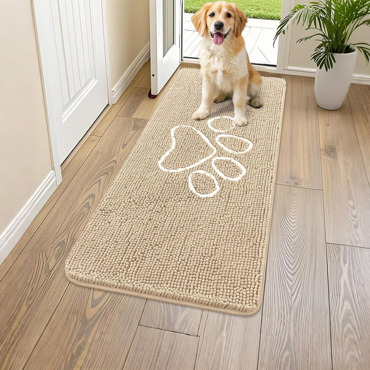 Dog Door Mat for Muddy Paws, Absorbent Dirt Trapper Non Slip Quick Dry Washable Chenille Mat for Mud Dogs, Entry Rug for Indoor and Outdoor (30X20 Inches, Grey)