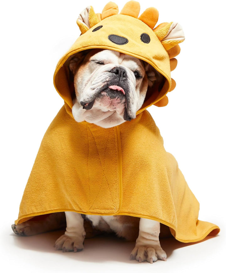 Dog Bathrobe Fast Drying with Hook and Loop Closure & Wrap Tie Snuggle, Cute Dogs Clothes, Easy to Clean, Machine Washable, Dog Coats and Tumble Dry Low - Lion, Small