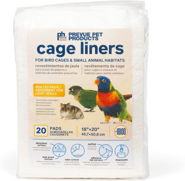 Disposable Cage Liners for Birds and Small Animals - Parrot, Parakeet, Conure, Cockatiel Cages and Hamster, Guinea Pig, Mouse Cages White 20" X 18" - 20 Liners