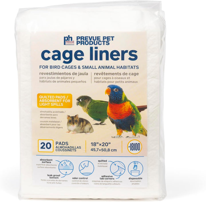 Disposable Cage Liners for Birds and Small Animals - Parrot, Parakeet, Conure, Cockatiel Cages and Hamster, Guinea Pig, Mouse Cages White 20" X 18" - 20 Liners