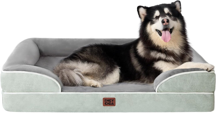 Orthopedic Dog Beds for Extra Large Dogs 44X32Inch, Waterproof Memory Foam XL Pet Bed with Sides, Non-Slip and Egg-Crate Foam Big Dog Couch Bed with Washable Removable Cover, Grey