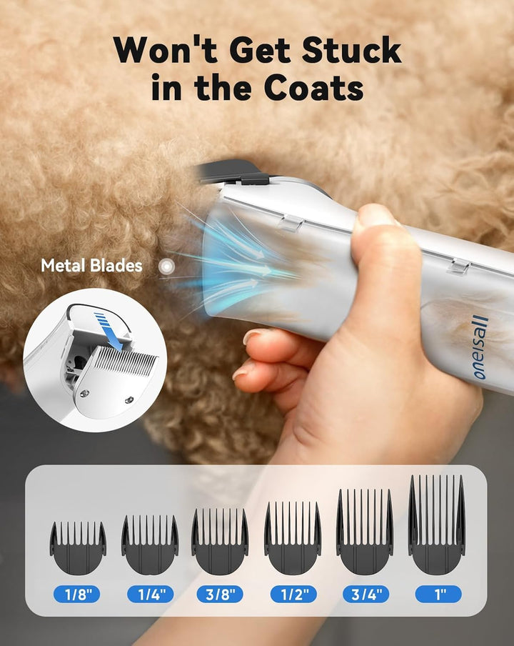 Dog Vacuum & Dryer for Shedding Grooming, 8 in 1 Dog Grooming Kit with Metal Blades Pet Clippers, Adjustable Speed and Temperature Control Blower