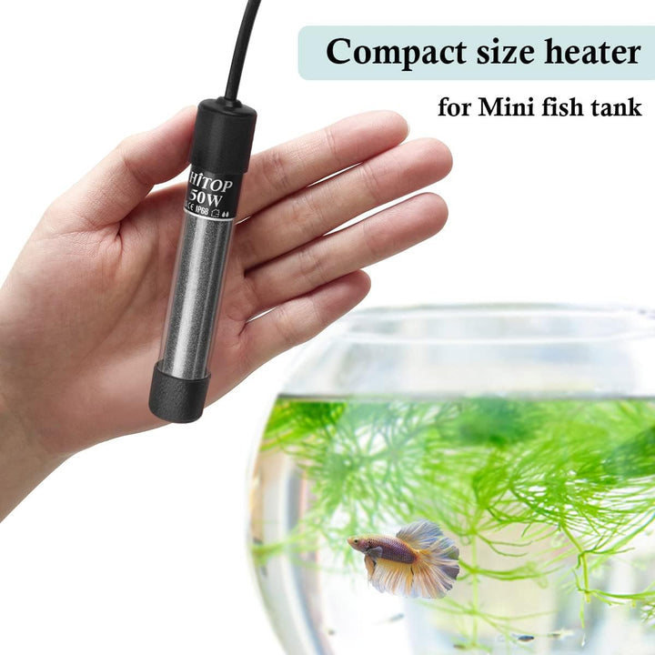 Mini Submersible Aquarium Heater - 50W Digital Heater for Fish Tank Turtle Tank 5-15 Gallon, Saltwater and Fresh Water with Temperature Controller (50W)