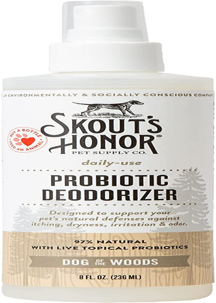 Probiotic Pet Deodorizer Spray- Hydrating Daily-Use with Avocado Oil & Omega-3S, Microbiome Friendly Certiified, Paraben & Sulfate-Free, 97% Natural, 8Oz, Dog of the Woods