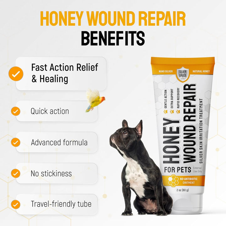 Dog Wound Care with Honey & Colloidal Silver for Scratches & Skin Irritations – Horse & Dog Hot Spot Treatment Gel Works as Honey Rapid Wound Repair – for All Pet Ages & Breeds – 2-Oz Tube