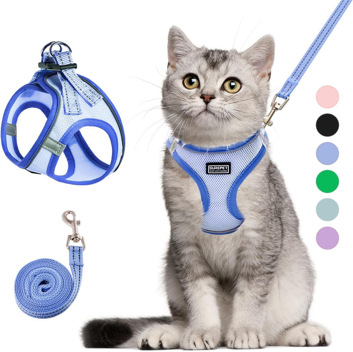 Cat Harness and Leash Set, Soft and Breathable Vest with Reflective Strip, Escape Proof Kitten Harness, Easy to Wear for Cats Walking and Traveling (Purple, M)