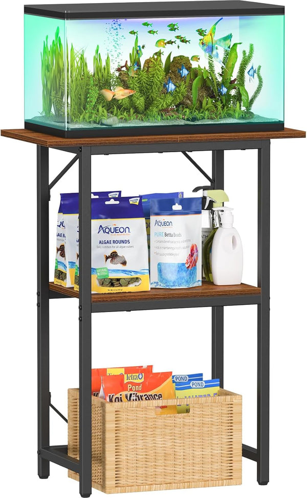 10-20 Gallon Fish Tank Stand, Aquarium Stand 2-Tier Storage Shelves, Heavy Duty Terrarium Stand for Home Office Fish Tank Shelf, 24" L X 11.8" W X 30.7" H, Rustic Brown