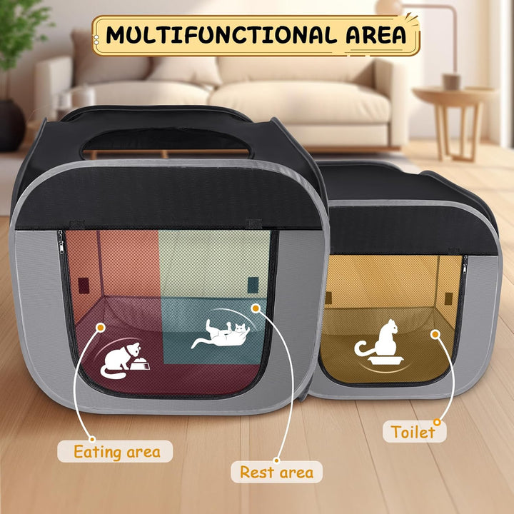 Large Cat Playpen with Separate Areas,Outdoo&Indoor Cat Enclosures,Portable Pet Playpen for Indoor Cats,Puppy and Small Animals, Dog Playpen with Carrybag.
