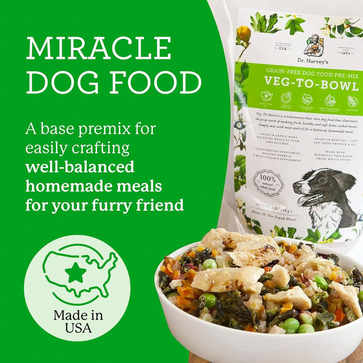 Veg-To-Bowl Dog Food, Human Grade Dehydrated Base Mix for Dogs, Grain Free Holistic Mix (3 Pound)