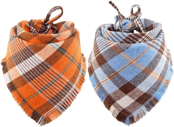 Fall Dog Bandana Autumn Thanksgiving Plaid Reversible Triangle Bibs Scarf Accessories for Dogs Pets