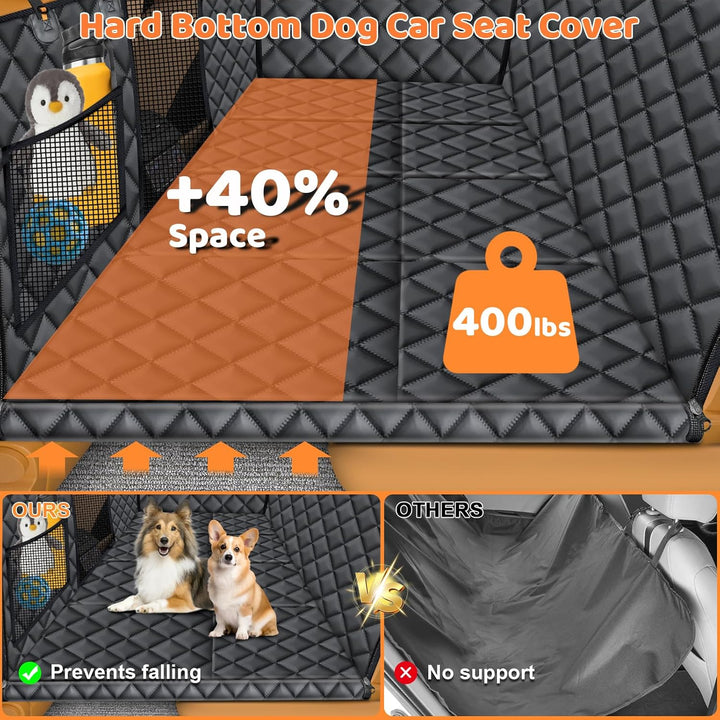 Backseat Extender for Dogs - Hard Bottom Dog Car Seat Cover for Back Seat, Foldable Dog Hammock for Car, SUV, and Truck, Pet Rear Seat Protector Dogs Travel Bed with Mesh Window & Side Flaps