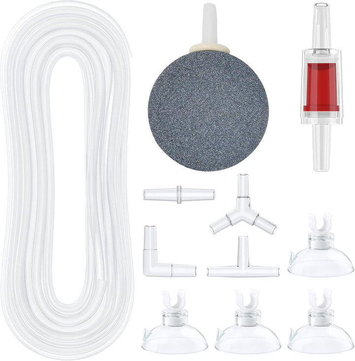 13 Feet Airline Tubing Standard Aquarium Air Pump Accessories with Air Stones, Check Valves, Suction Cups and Connectors