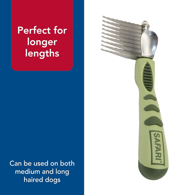Pet Safari Dog De-Matting Comb - Serrated Stainless Steel Grooming Tool for Dogs with Medium to Long Hair - Keeps Coats Smooth & Soft - One Size