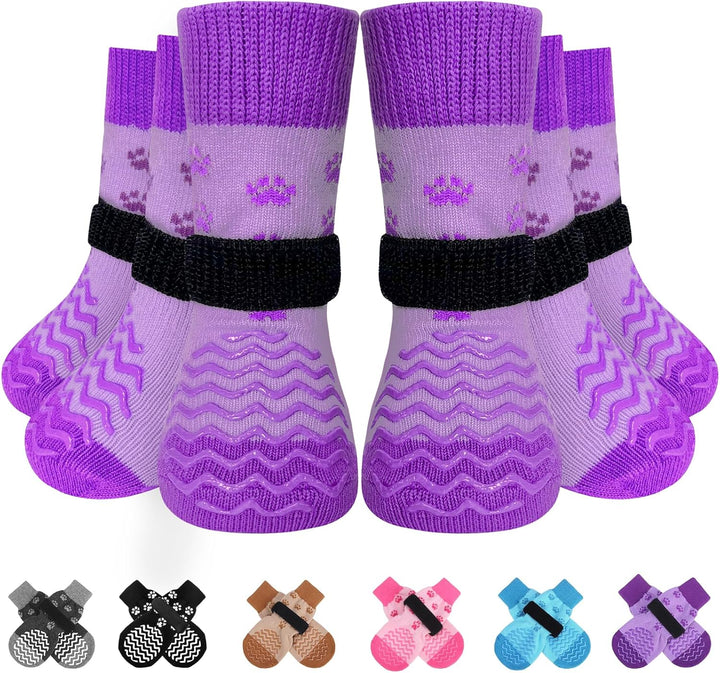 6Pcs anti Slip Dog Socks to Prevent Licking Paws, Dog Shoes for Hot Pavement, Double Sides Dog Boots & Paw Protectors Booties for Hardwood Floors with Grippers Small Medium Large Senior Dog