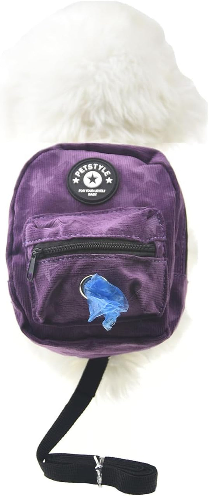 Dog Backpack Harness with Leash, Dog Poop Bag Dispenser, Pet Self Carrier Adjustable Travel Hiking Walking Harness Backpack for Small Medium Dogs (S(Fit:5-10Lb), Blue)