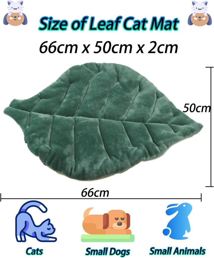 Cat Mat Self Warming Cat Bed 26"X20" Leaf Shaped Cotton Soft Warm Pet Pad Blanket for Indoor Bed Couch Sofa Floors Cat and Dog Warm Mattress (Green)