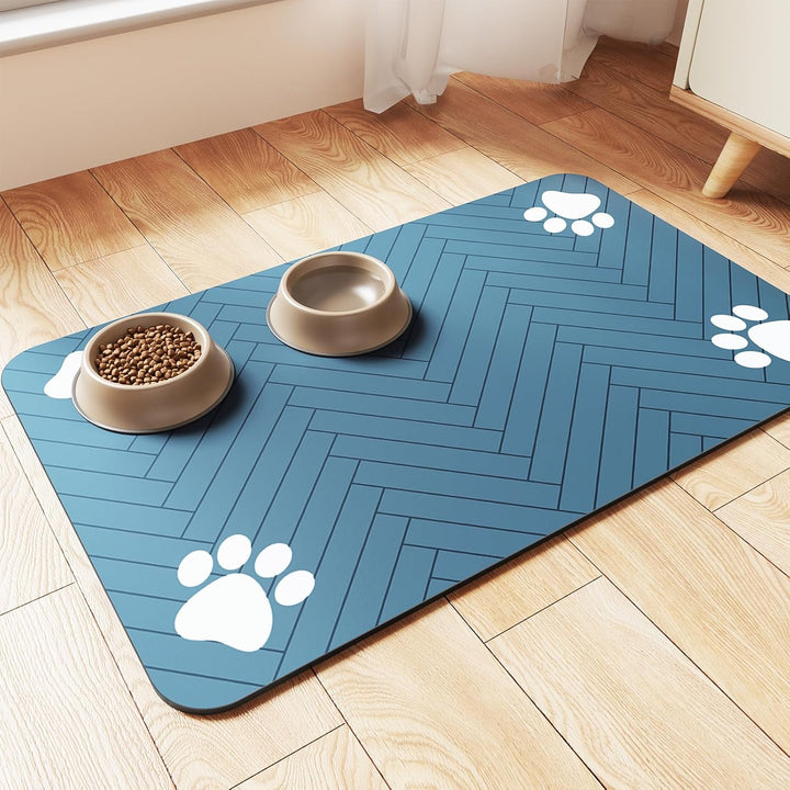 Pet Feeding Mat-Absorbent Pet Placemat for Food and Water Bowl, with Waterproof Rubber Backing, Quick Dry Water Dispenser Mat for Dog and Cat (12"X20", Striped Dark Gray)