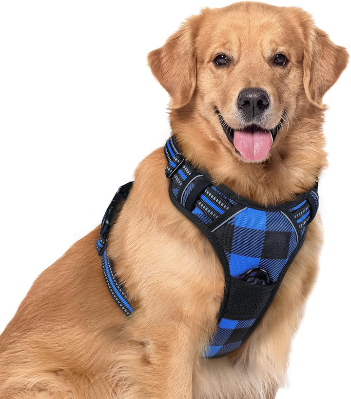 Dog Harness No Pull with 2 Leash Clips, Adjustable Soft Padded, Reflective Oxford No Choke Pet Vest with Easy Control Handle for Large Dogs, Black, L